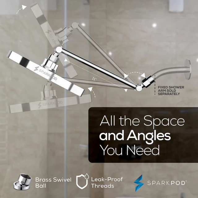 Alt view image 5 of 7 - 8" Round Rain Shower Head with 11" Shower Arm Shower Head & Extension Arm Combo, Height Adjustable, High Pressure Performance, Easy 1-Minute Installation,Polished Chrome