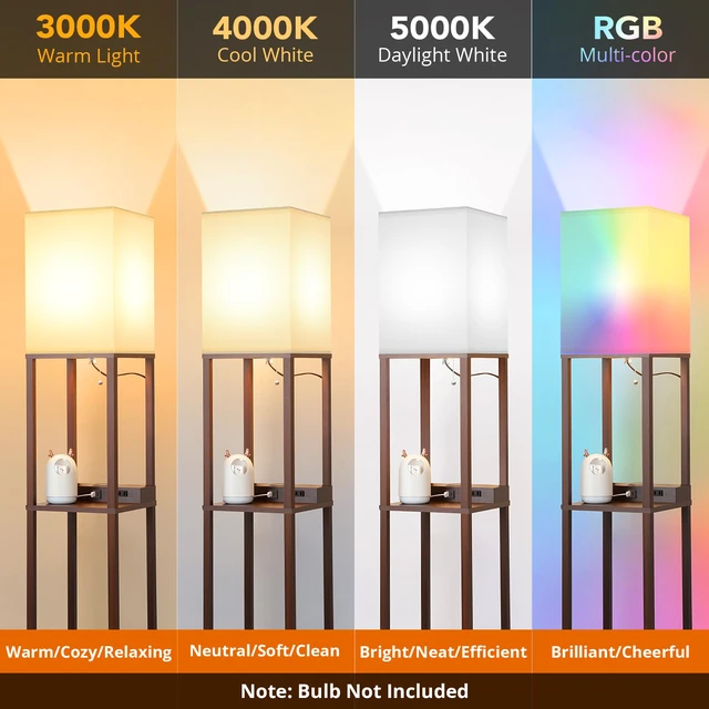 Alt view image 4 of 7 - Shelf Floor Lamp with Wireless Charger, USB, Type C, AC Port,Brown Fast Charging USB Ports & Type C Port & 2 Power Outlets, 3 Tier Storage Shelf Lamp, E26 Base, 60W Max(Bulb Not Included)