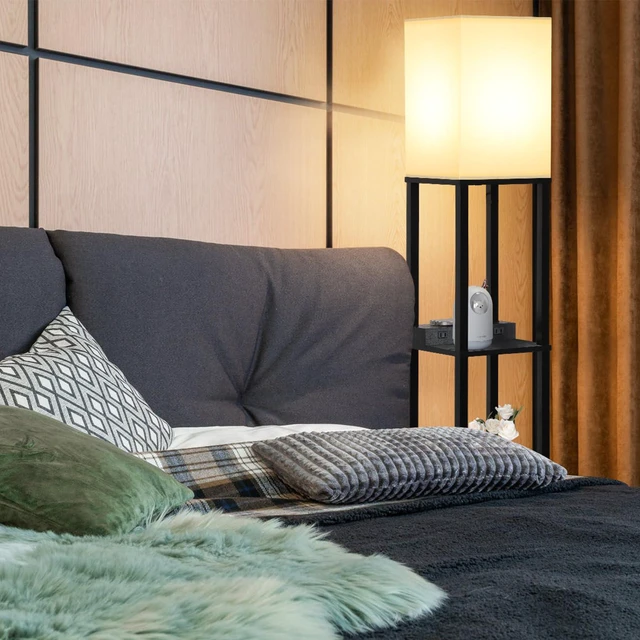 Alt view image 4 of 7 - Shelf Floor Lamp with Wireless Charger, USB, Type C, AC Port,Black Fast Charging USB Ports & Type C Port & 2 Power Outlets, 3 Tier Storage Shelf Lamp, E26 Base, 60W Max(Bulb Not Included)