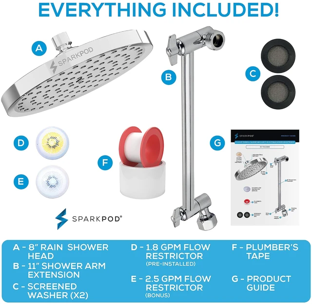 Alt view image 7 of 7 - 8" Round Rain Shower Head with 11" Shower Arm Shower Head & Extension Arm Combo, Height Adjustable, High Pressure Performance, Easy 1-Minute Installation,Polished Chrome