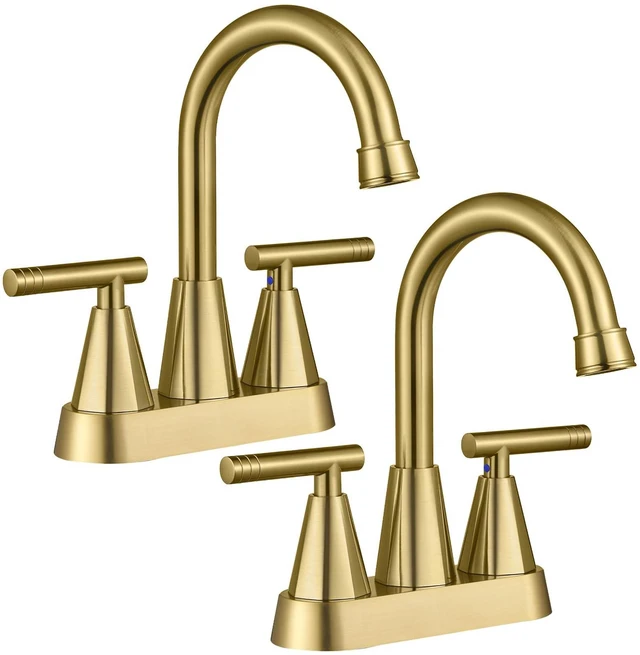 Main image of Brushed Gold Bathroom Faucets, Centerset Bathroom Sink Faucet, 2 Pack 4 Inch with Pop Up Drain and Supply Hoses, 2 Handle Stainless Steel Faucet for Vanity, RV, Farmhouse, 2 or 3 Hole