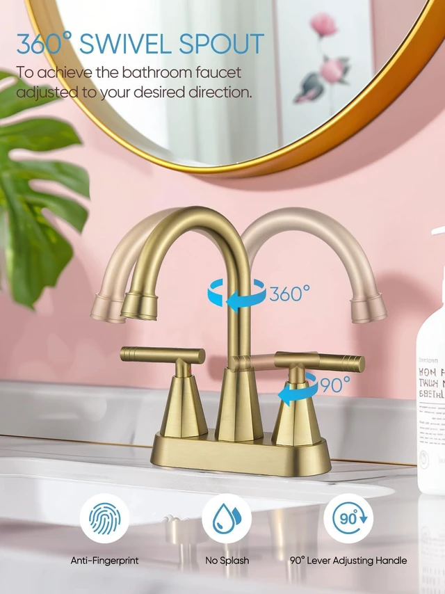 Alt view image 2 of 7 - Brushed Gold Bathroom Faucets, Centerset Bathroom Sink Faucet, 2 Pack 4 Inch with Pop Up Drain and Supply Hoses, 2 Handle Stainless Steel Faucet for Vanity, RV, Farmhouse, 2 or 3 Hole