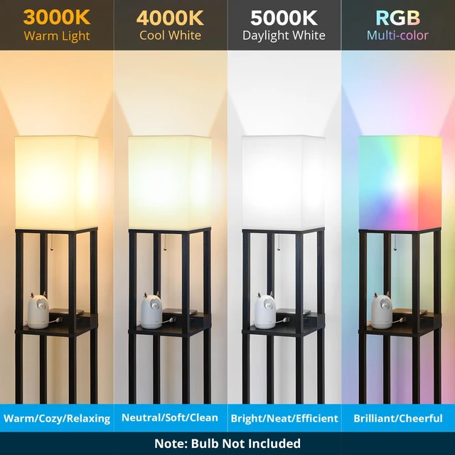 Alt view image 5 of 7 - Shelf Floor Lamp with Wireless Charger, USB, Type C, AC Port,Black Fast Charging USB Ports & Type C Port & 2 Power Outlets, 3 Tier Storage Shelf Lamp, E26 Base, 60W Max(Bulb Not Included)