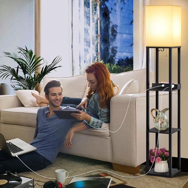 Alt view image 6 of 7 - Shelf Floor Lamp with Wireless Charger, USB, Type C, AC Port,Black Fast Charging USB Ports & Type C Port & 2 Power Outlets, 3 Tier Storage Shelf Lamp, E26 Base, 60W Max(Bulb Not Included)