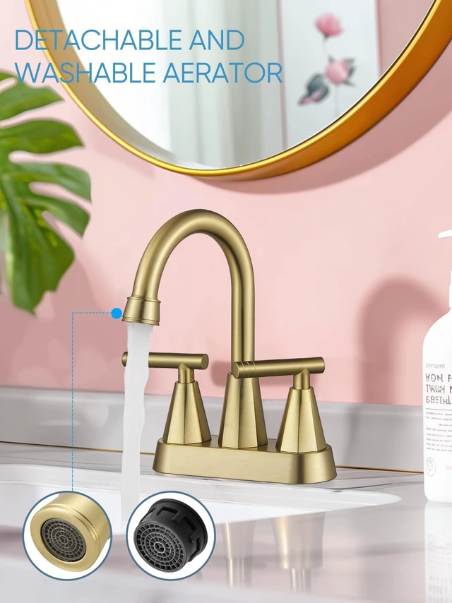 Alt view image 5 of 7 - Brushed Gold Bathroom Faucets, Centerset Bathroom Sink Faucet, 2 Pack 4 Inch with Pop Up Drain and Supply Hoses, 2 Handle Stainless Steel Faucet for Vanity, RV, Farmhouse, 2 or 3 Hole