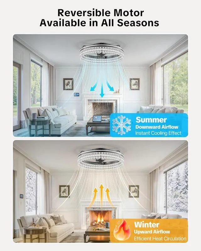 Alt view image 4 of 7 - Ceiling Fan with Lights and Remote, 20in Modern Ceiling Fans 3000K-6500K Smart Ceiling Fans with Lights, Low Profile Flush Mount Ceiling Fan with Light, Quiet Ceiling Fan for Bedroom