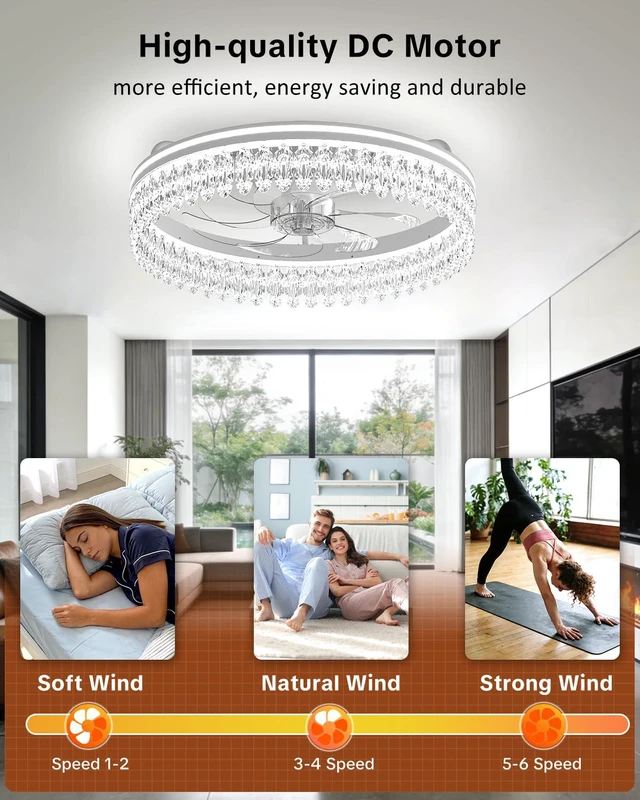 Alt view image 3 of 7 - Ceiling Fan with Lights and Remote, 20in Modern Ceiling Fans 3000K-6500K Smart Ceiling Fans with Lights, Low Profile Flush Mount Ceiling Fan with Light, Quiet Ceiling Fan for Bedroom