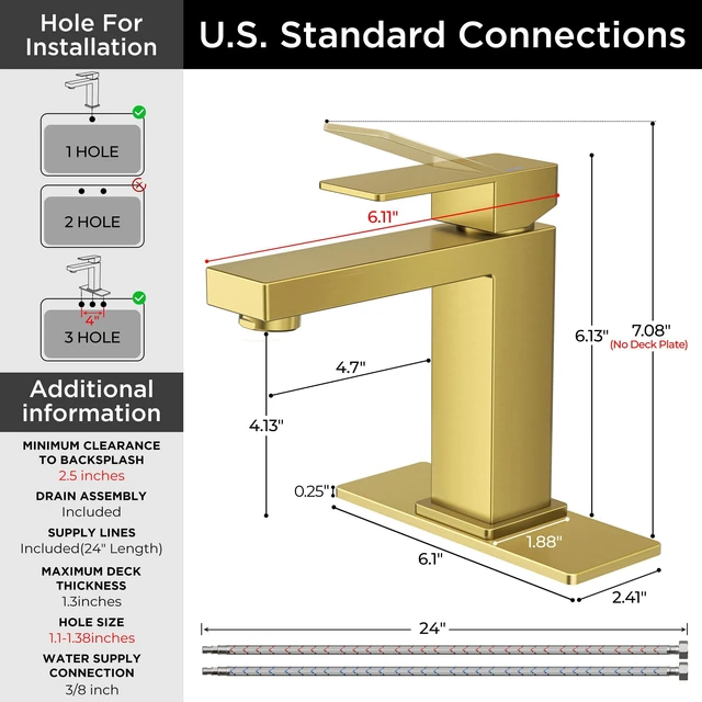 Alt view image 2 of 7 - Bathroom Faucet 1 Hole, Single Handle Vanity Faucets Brushed Gold For 1 or 3 Hole 4 Inch Centerset Sink, with Pop-up Drain, NSF61 Certificate, Single Handle Faucet for Sink Vanity RV Restroom
