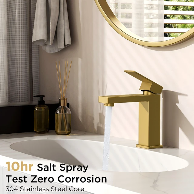 Alt view image 5 of 7 - Bathroom Faucet 1 Hole, Single Handle Vanity Faucets Brushed Gold For 1 or 3 Hole 4 Inch Centerset Sink, with Pop-up Drain, NSF61 Certificate, Single Handle Faucet for Sink Vanity RV Restroom