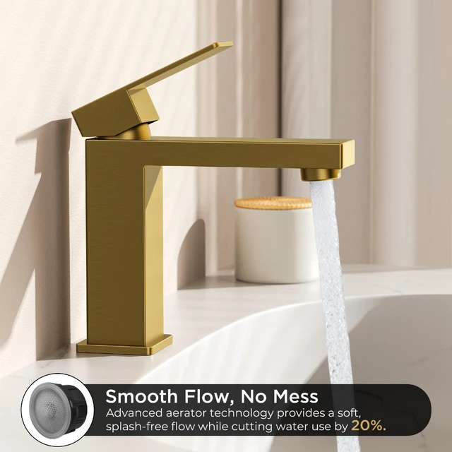Alt view image 6 of 7 - Bathroom Faucet 1 Hole, Single Handle Vanity Faucets Brushed Gold For 1 or 3 Hole 4 Inch Centerset Sink, with Pop-up Drain, NSF61 Certificate, Single Handle Faucet for Sink Vanity RV Restroom