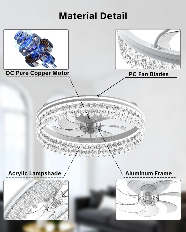Alt view image 6 of 7 - Ceiling Fan with Lights and Remote, 20in Modern Ceiling Fans 3000K-6500K Smart Ceiling Fans with Lights, Low Profile Flush Mount Ceiling Fan with Light, Quiet Ceiling Fan for Bedroom