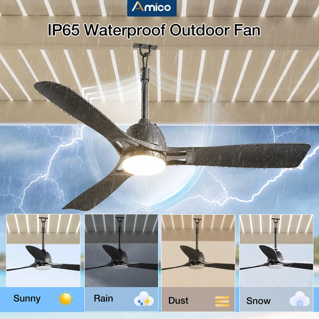 Alt view image 3 of 7 - 52" Outdoor Ceiling Fans with Lights, IP65 Waterproof Gazebo Fan Waterproof, Remote Control, 3000-6000K, 6 Speeds, Hook Hanging Plug in, for Patio Porch Pergola Garage Canopy