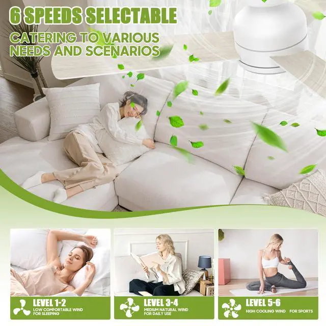 Alt view image 2 of 7 - Ceiling Fans with Lights, 42" Modern Low Profile Ceiling Fan with Light and Remote Control, 3CCT, 6 Speeds Reversible DC Motor, Noiseless, White LED Ceiling Fan for Bedroom, Living, Indoor/Outdoor Use