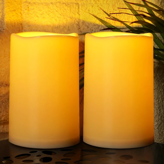 Main image of 6" x 9" Extra Large Outdoor Waterproof Candle with Auto 6H Timer LED Flickering Pillar Candle Battery Operated for Lanterns, Ivory Plastic Made, No Remote, Long Last for Half A Year, 2 Pack