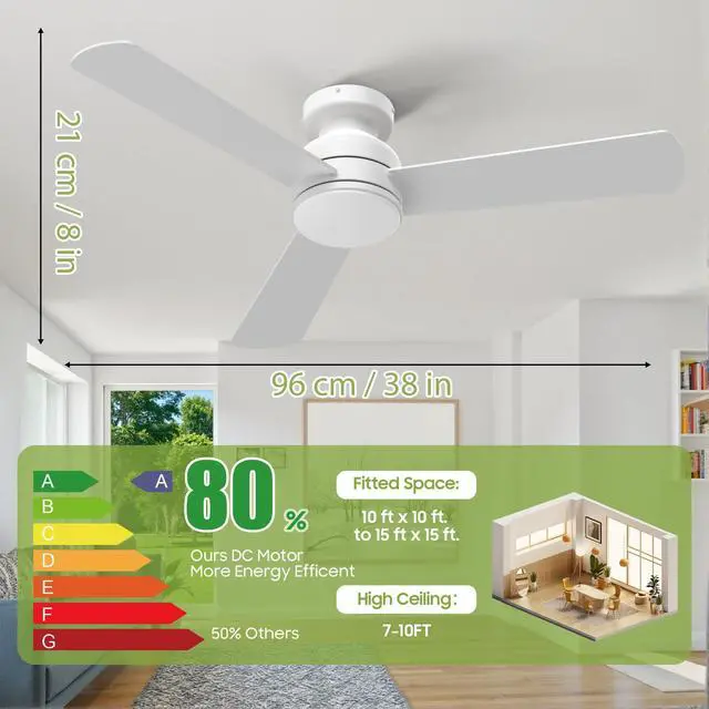 Alt view image 7 of 7 - Ceiling Fans with Lights, 42" Modern Low Profile Ceiling Fan with Light and Remote Control, 3CCT, 6 Speeds Reversible DC Motor, Noiseless, White LED Ceiling Fan for Bedroom, Living, Indoor/Outdoor Use
