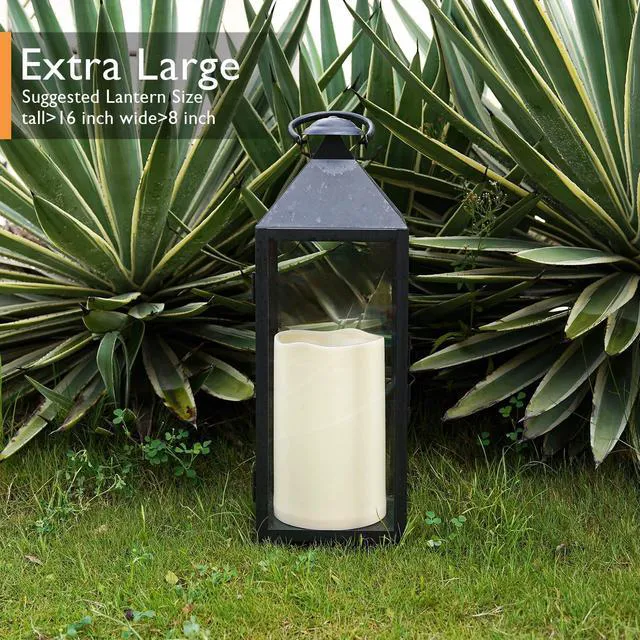 Alt view image 6 of 7 - 6" x 9" Extra Large Outdoor Waterproof Candle with Auto 6H Timer LED Flickering Pillar Candle Battery Operated for Lanterns, Ivory Plastic Made, No Remote, Long Last for Half A Year, 2 Pack