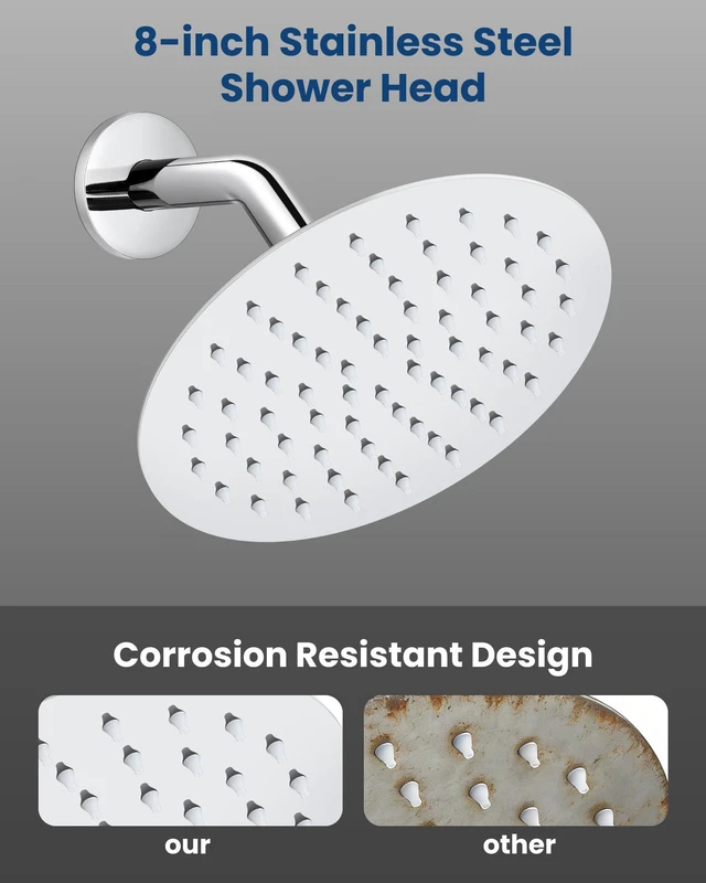 Alt view image 4 of 7 - Shower Faucet Set with Tub Spout,8" Bathtub Faucet-Chrome Polish Male Threads Rough-In Valve,Round Head Shower System,Tub and Shower Kit Set