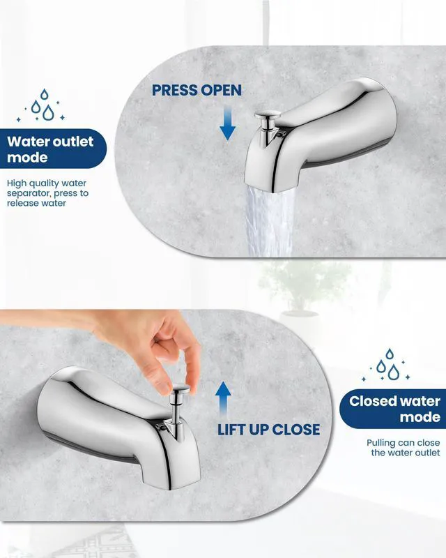 Alt view image 6 of 7 - Shower Faucet Set with Tub Spout,8" Bathtub Faucet-Chrome Polish Male Threads Rough-In Valve,Round Head Shower System,Tub and Shower Kit Set
