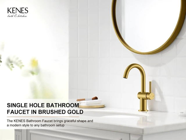 Alt view image 2 of 7 - Brushed Gold Single Handle Bathroom Faucet, Single Hole Vanity Faucet Bathroom Sink Faucet with Pop Up Drain & 6 Inch Deck Plate, Lead-Free cUPC & NSF Certified, 1 Handle Faucet for Vanity RV Bar