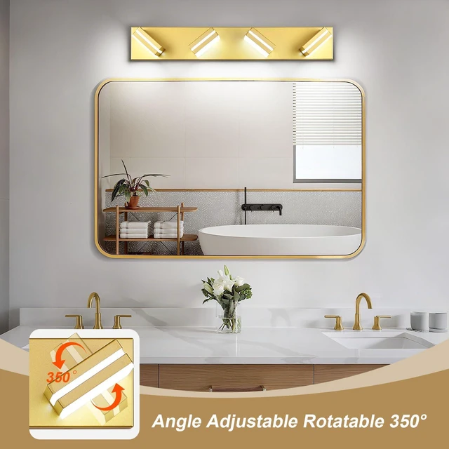 Alt view image 2 of 7 - Modern LED Gold Acrylic Bathroom Lights Fixtures 4-Light Wall Lighting,Vanity Lights for Bathroom Over Mirror 6000K 350°RotateNo Assembly Required