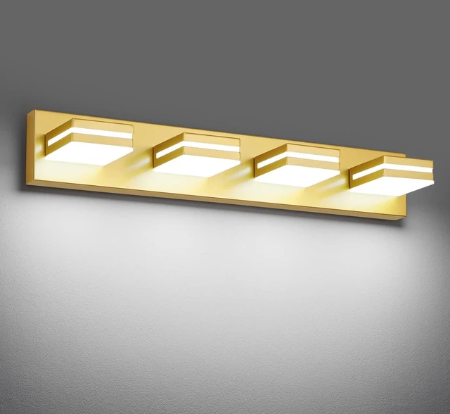 Main image of Modern LED Gold Acrylic Bathroom Lights Fixtures 4-Light Wall Lighting,Vanity Lights for Bathroom Over Mirror 6000K 350°RotateNo Assembly Required