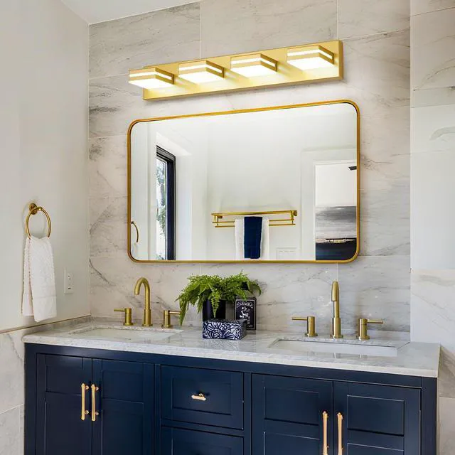 Alt view image 5 of 7 - Modern LED Gold Acrylic Bathroom Lights Fixtures 4-Light Wall Lighting,Vanity Lights for Bathroom Over Mirror 6000K 350°RotateNo Assembly Required