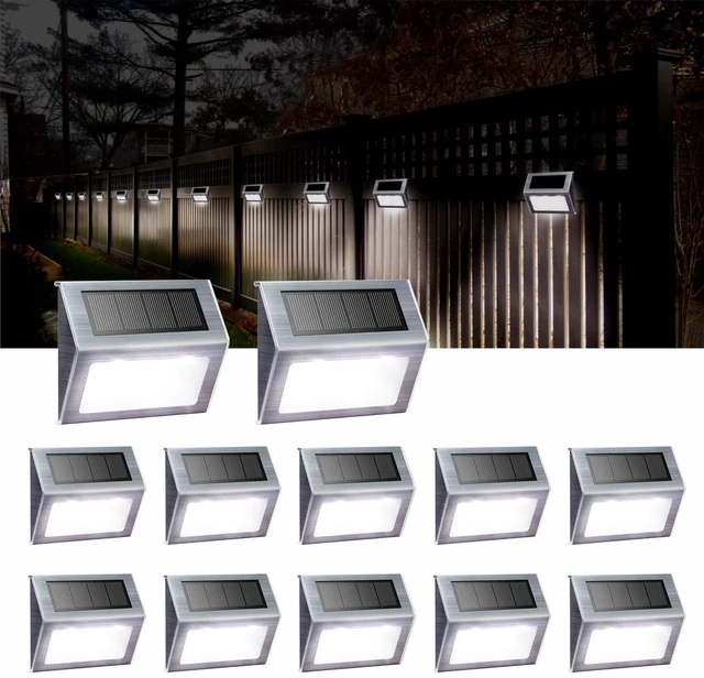 Main image of White Solar Lights for Deck Step Fence Post, SST Housing, 12 Pack white non-glare LED lamp, sturdy stainless steel casing, for deck, step, fence, pathway, Rainproof, Automatic ON/OFF
