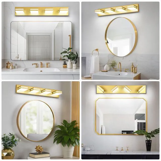 Alt view image 7 of 7 - Modern LED Gold Acrylic Bathroom Lights Fixtures 4-Light Wall Lighting,Vanity Lights for Bathroom Over Mirror 6000K 350°RotateNo Assembly Required