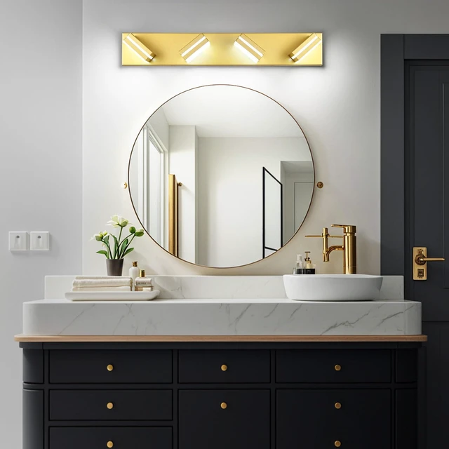 Alt view image 6 of 7 - Modern LED Gold Acrylic Bathroom Lights Fixtures 4-Light Wall Lighting,Vanity Lights for Bathroom Over Mirror 6000K 350°RotateNo Assembly Required