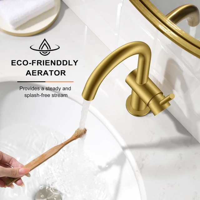 Alt view image 5 of 7 - Brushed Gold Single Handle Bathroom Faucet, Single Hole Vanity Faucet Bathroom Sink Faucet with Pop Up Drain & 6 Inch Deck Plate, Lead-Free cUPC & NSF Certified, 1 Handle Faucet for Vanity RV Bar
