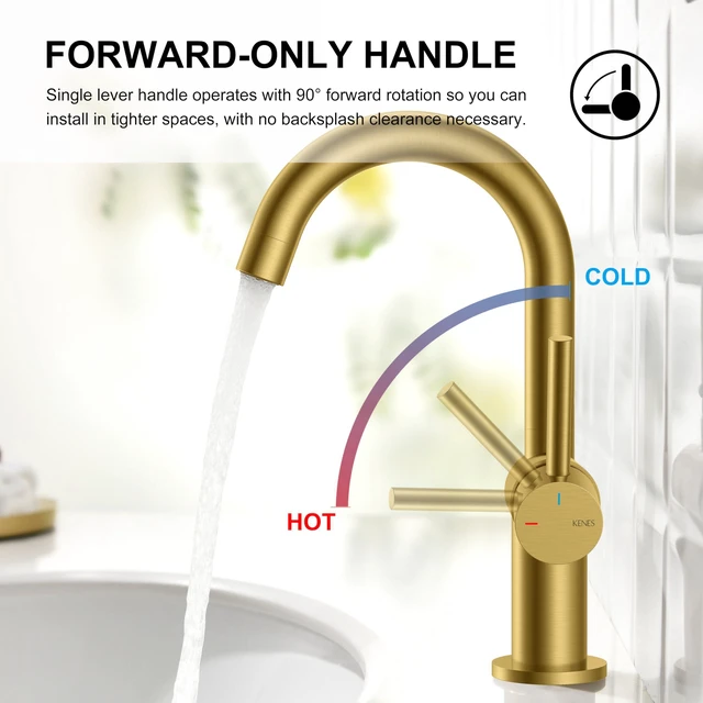 Alt view image 4 of 7 - Brushed Gold Single Handle Bathroom Faucet, Single Hole Vanity Faucet Bathroom Sink Faucet with Pop Up Drain & 6 Inch Deck Plate, Lead-Free cUPC & NSF Certified, 1 Handle Faucet for Vanity RV Bar