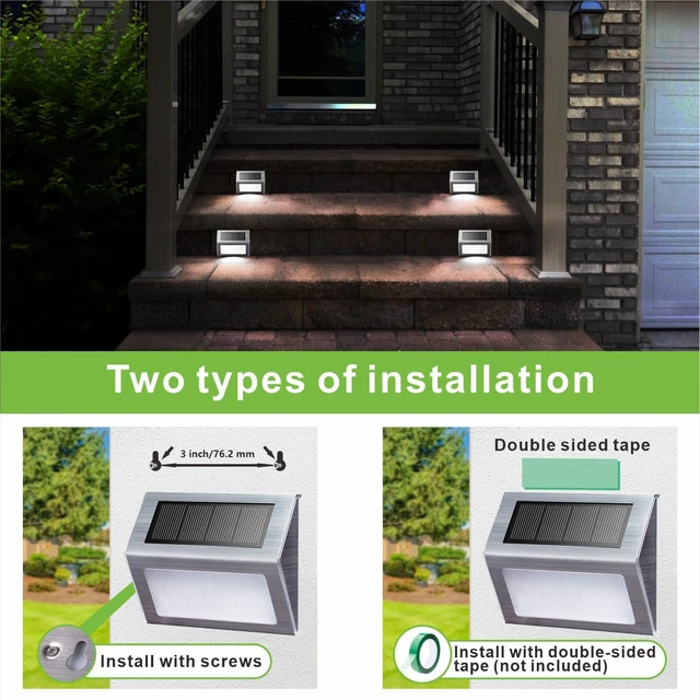 Alt view image 4 of 7 - White Solar Lights for Deck Step Fence Post, SST Housing, 12 Pack white non-glare LED lamp, sturdy stainless steel casing, for deck, step, fence, pathway, Rainproof, Automatic ON/OFF