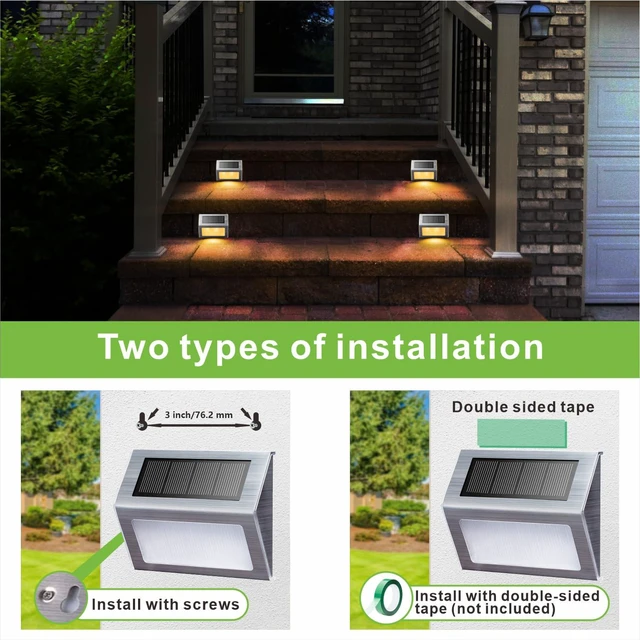 Alt view image 4 of 7 - Warm White Solar Lights for Deck Step Fence Post, SST Housing, 12 Pack Soft warm non-glare LED, sturdy stainless steel casing, outdoor use, Rainproof, Automatic ON/OFF, not excessively bright