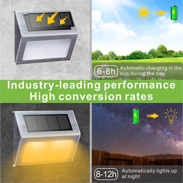 Alt view image 5 of 7 - Warm White Solar Lights for Deck Step Fence Post, SST Housing, 12 Pack Soft warm non-glare LED, sturdy stainless steel casing, outdoor use, Rainproof, Automatic ON/OFF, not excessively bright