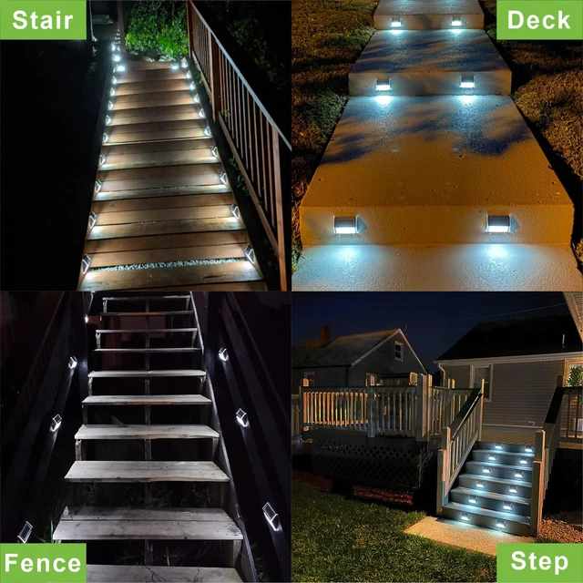 Alt view image 7 of 7 - White Solar Lights for Deck Step Fence Post, SST Housing, 12 Pack white non-glare LED lamp, sturdy stainless steel casing, for deck, step, fence, pathway, Rainproof, Automatic ON/OFF