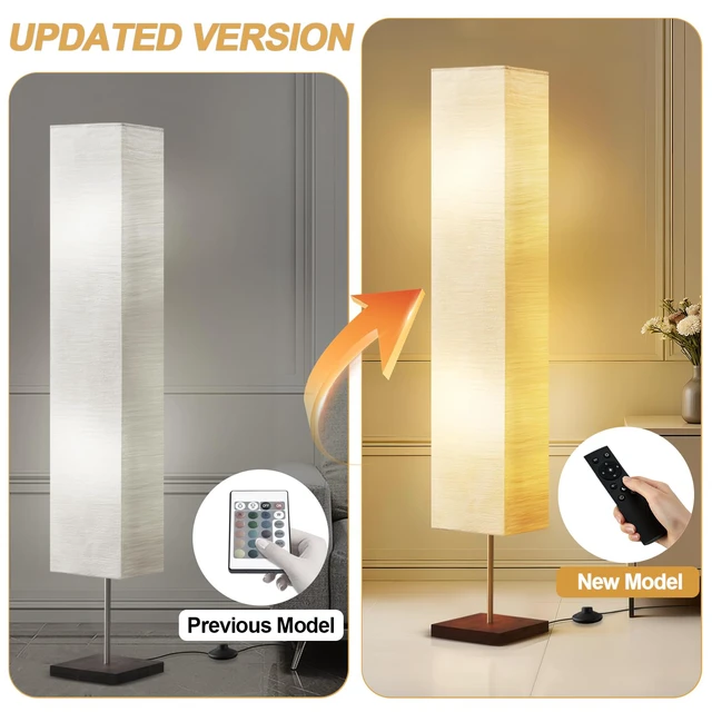 Alt view image 2 of 7 - RGBW Color Temperature Adjustable Floor Lamp, Standing Lamp for Living Room Corner Cozy Lamp for Bedroom Column Tall Lamp with Wood Base(Bulbs Included)