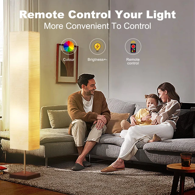 Alt view image 4 of 7 - RGBW Color Temperature Adjustable Floor Lamp, Standing Lamp for Living Room Corner Cozy Lamp for Bedroom Column Tall Lamp with Wood Base(Bulbs Included)