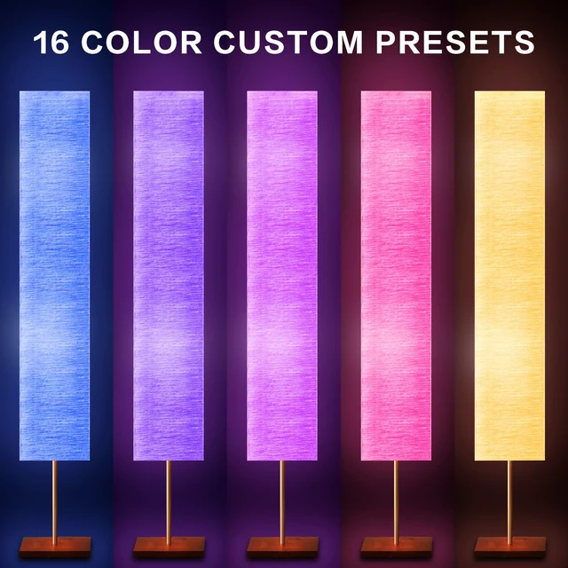 Alt view image 5 of 7 - RGBW Color Temperature Adjustable Floor Lamp, Standing Lamp for Living Room Corner Cozy Lamp for Bedroom Column Tall Lamp with Wood Base(Bulbs Included)