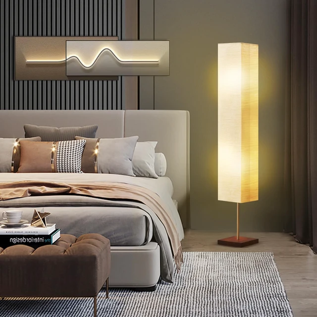 Alt view image 7 of 7 - RGBW Color Temperature Adjustable Floor Lamp, Standing Lamp for Living Room Corner Cozy Lamp for Bedroom Column Tall Lamp with Wood Base(Bulbs Included)
