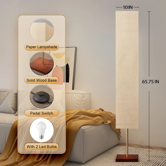 Alt view image 6 of 7 - RGBW Color Temperature Adjustable Floor Lamp, Standing Lamp for Living Room Corner Cozy Lamp for Bedroom Column Tall Lamp with Wood Base(Bulbs Included)