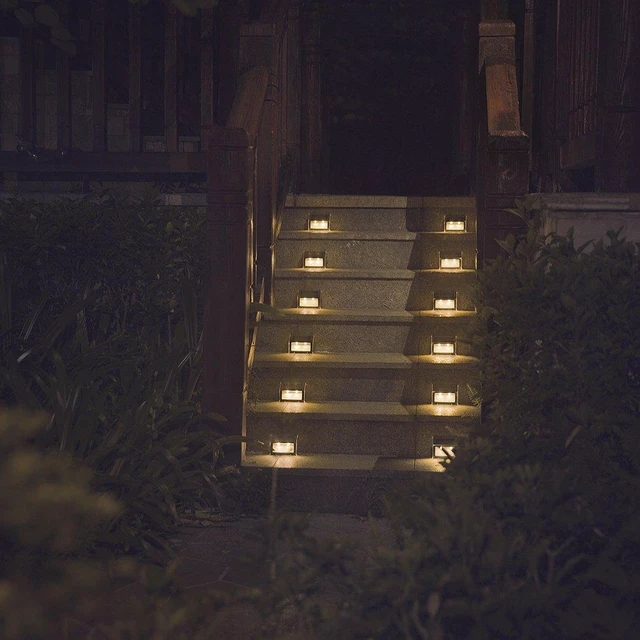 Alt view image 7 of 7 - Warm White Solar Lights for Deck Step Fence Post, SST Housing, 12 Pack Soft warm non-glare LED, sturdy stainless steel casing, outdoor use, Rainproof, Automatic ON/OFF, not excessively bright