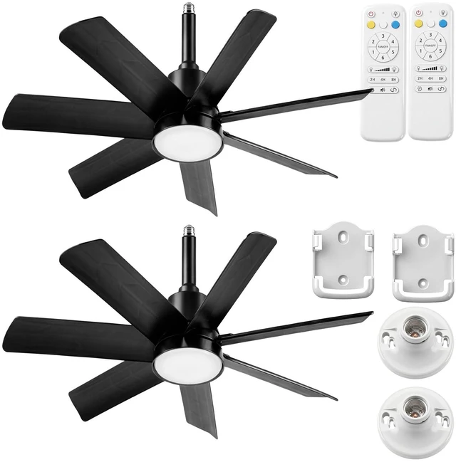 Main image of 28 Inch Socket Fan Light with Remote Control, Screw in E26/E27 Ceiling Fan with LED Light, 3000-6000K Dimmable Color Temp, 6 Speeds, Timer, for Bedroom Kitchen Living Room Garage, 2-Black