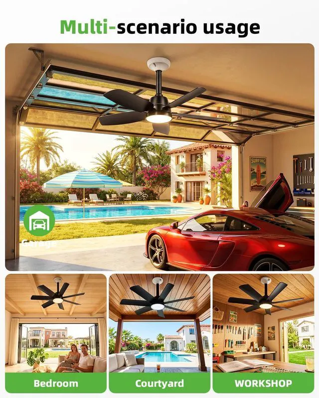 Alt view image 6 of 7 - 28 Inch Socket Fan Light with Remote Control, Screw in E26/E27 Ceiling Fan with LED Light, 3000-6000K Dimmable Color Temp, 6 Speeds, Timer, for Bedroom Kitchen Living Room Garage, 2-Black