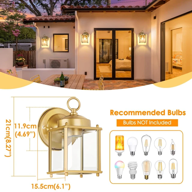 Alt view image 2 of 7 - Outdoor Wall Lantern, Exterior Waterproof Wall Sconce Light Fixtures, Gold Front Door Lighting with Clear Beveled Glass Shade, 2 Pack