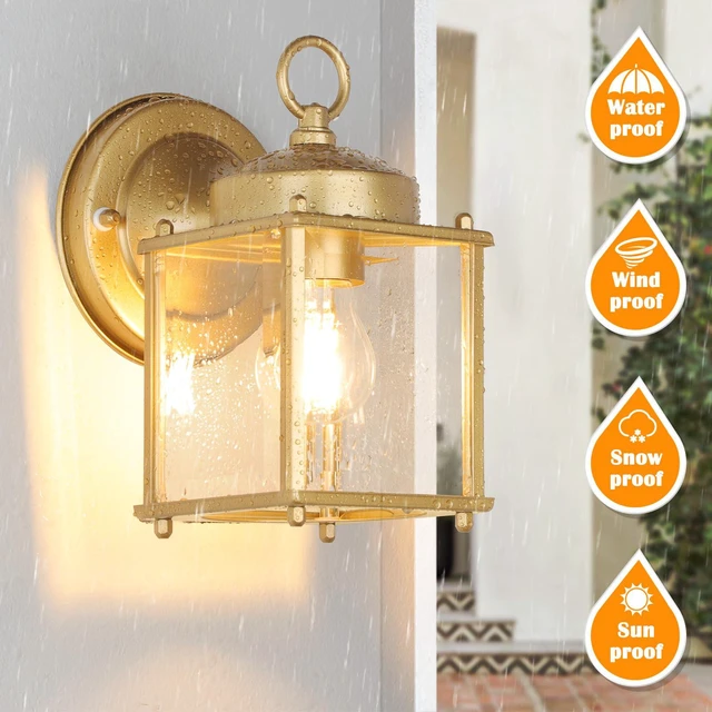Alt view image 3 of 7 - Outdoor Wall Lantern, Exterior Waterproof Wall Sconce Light Fixtures, Gold Front Door Lighting with Clear Beveled Glass Shade, 2 Pack