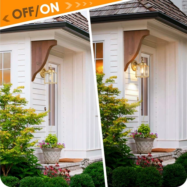 Alt view image 7 of 7 - Outdoor Wall Lantern, Exterior Waterproof Wall Sconce Light Fixtures, Gold Front Door Lighting with Clear Beveled Glass Shade, 2 Pack
