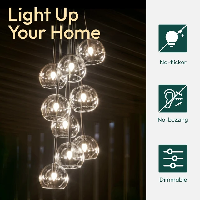 Alt view image 5 of 7 - 24 Pack Chandelier Light Bulbs 100 Watt Equivalent, 800LM Bright Dimmable LED Light Bulb, E12 Base, 5000K Daylight White, B11 Type, 5.5W, Ideal for Living Room, Bedroom, Dining Room