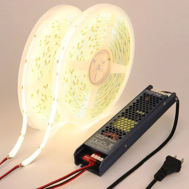 Main image of 24V Outdoor COB LED Strip Lights Waterproof 65.6ft with Power Supply 4000K Natural White LED Tape Light Cuttable Adhesive CRI 93 160W for Bedroom Garden Living Room Ceiling, 2 Rolls of 32.8ft