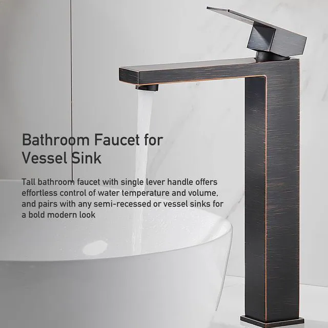 Alt view image 2 of 7 - Vessel Sink Faucet, Oil Rubbed Bronze 1 Hole Single Handle Faucets Tall Modern Utility Rv Laundry Bath Restroom Mixer Tap with Metal Pop Up Drain and 2 Water Supply Lines