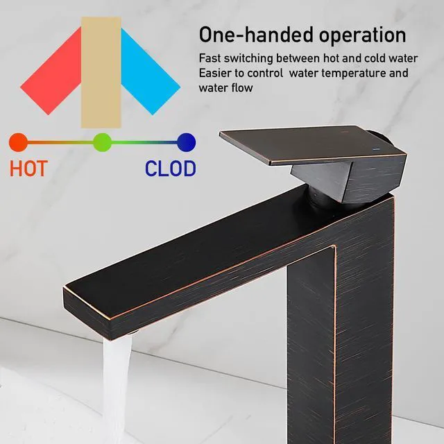 Alt view image 4 of 7 - Vessel Sink Faucet, Oil Rubbed Bronze 1 Hole Single Handle Faucets Tall Modern Utility Rv Laundry Bath Restroom Mixer Tap with Metal Pop Up Drain and 2 Water Supply Lines